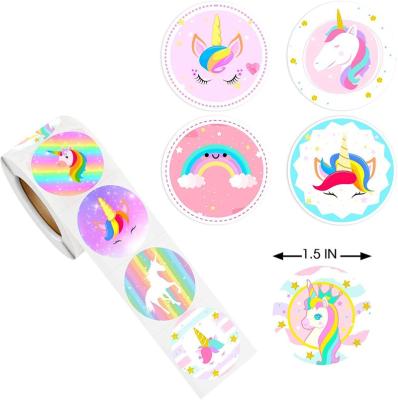 China Wholesale Waterproof 1.5inch Cute Unicorn Stickers For Kids Rainbow Reward Sticker Cartoon Stationery Decorative Labels for sale