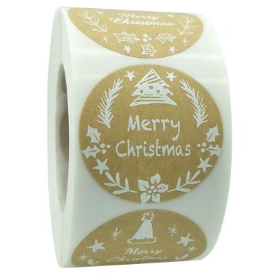 China 1.5inch Customizable 335pcs/Roll 4 Designs Wrapping Paper Packaging Labels Merry Christmas Stickers Roll for sale