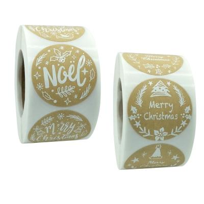 China Waterproof Wholesale 1.5 Inch Round Custom Made Merry Christmas Stickers Roll Gift Bag Packaging Label Sticker for sale