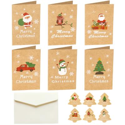 China Customized Wrapping 6pcs/Set Gift Vouchers Chritmas Merry Christmas Greeting Cards With Envelope And Christmas Tree Stickers Wholesale for sale