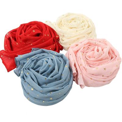 China Daily Wholesale Warm Breathable Hijab Scarf Muslim Muslim Factory Wear Star Gold Star Bubble Chiffon Hijab Scarf Malaysia Main Wear Wraps for sale