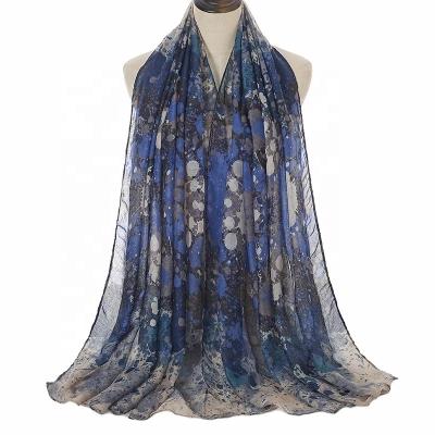 China Wholesale Daily Wear Factory Paint Splatter Printed Veil Cotton Women Scarf Hijab Shawl Muslims Printed Wide Shawl Hijabs Tudung Bawal for sale