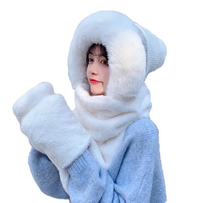 China Fashion Girls Long Faux Fur Winter Hat And Scarf In A 3 Piece Women Fur Pom Pom Hat Child Hat And Gloves For Kids for sale