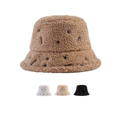 China Kids Size Casual Custom Adult Design Your Own Berber Fluffy Fleece Winter Bucket Hat Embroidery Logo Kids Women Bucket Hats for sale