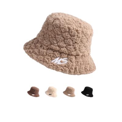 China Embroidered Bucket Hats Women Fashion Fleece Bucket Hat Logo Embroidery Kids Winter Hats Custom Berber Casual Adult Fluffy Fleece for sale