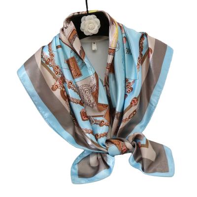 China New Design Square Wrap Gems Gold Chain Printed Luxury Women's Custom Silk Scarves 90x90 Satin Square Scarf Silk Shawl for sale