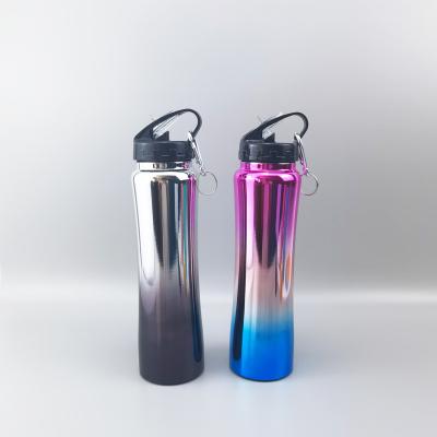 China Viable Electroplate Custom Double Wall Stainless Steel Vacuum Thermos Flask Glossy Metal Drink Water Bottle With Straw for sale