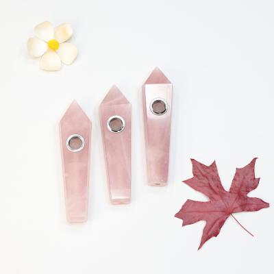 China Natural Custom Stone Rose Quartz Smoking Pipe Europe Fashion Top Wholesale Crystals Healing Pipe for sale