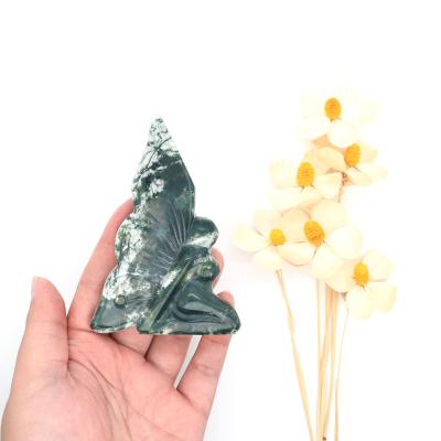 China Europe Wholesale Well Low Price Hand Craved Moss Agate Crystal Butterfly Carving for sale