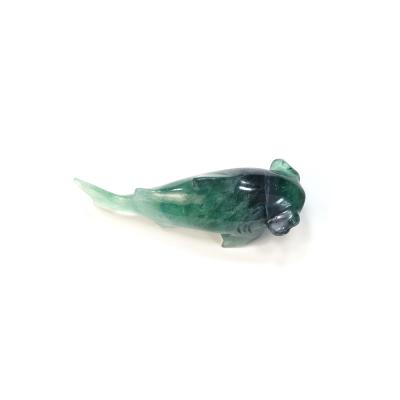 China Wholesale Europe Natural Hand Carved Crystal Carving Green Fluorite Goldfish Carving for sale