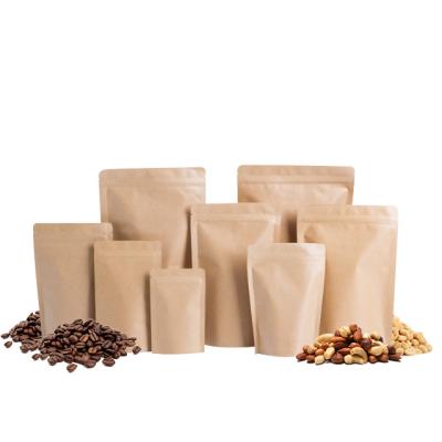 China Bio-degradable 100g customize paper bag Biodegradable Brown Kraft Paper Stand Up Pouch for coffee Nuts snack for sale