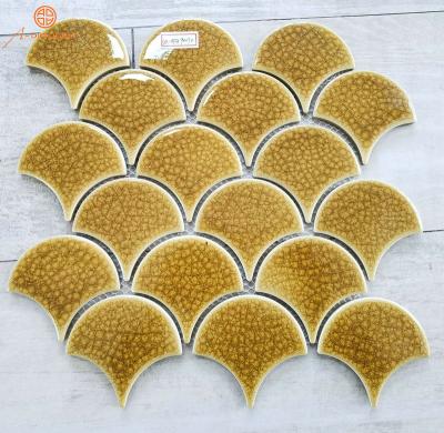 China Parquet Fish Scale Crack Porcelain Slabs Ceramic Mosaic Decor Slab for sale