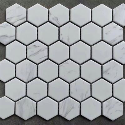 China Modern Hot Selling White Mosaic Tile Bright Carrara Porcelain Sheet Hexagon Tile for sale