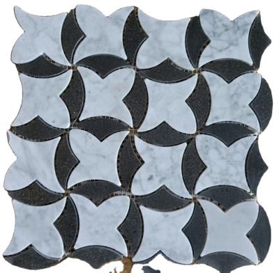 China Modern Pattern Black And White 305x305mm Marble Flower Stone Mosaic Tile for sale