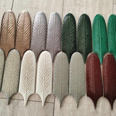 China Parquet 57x195mm Bathroom Walls And Floors Feather Mosaic Handmade Art Slabs Feather Tile for sale