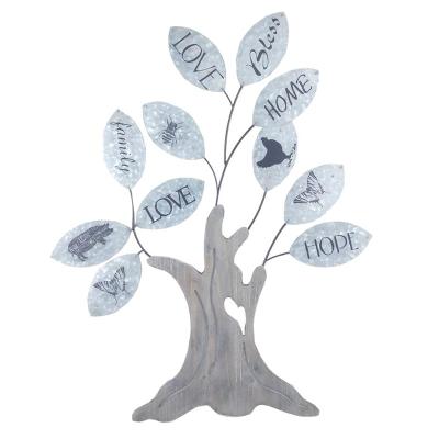 China Retro Wood Wall Decor Family Tree Print Galvanized Wood Family Tree Wall Decor for sale