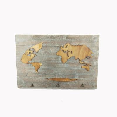 China Wholesale Antique Decorative Wooden Art Decor Customized Retro World Map Wall Art for sale