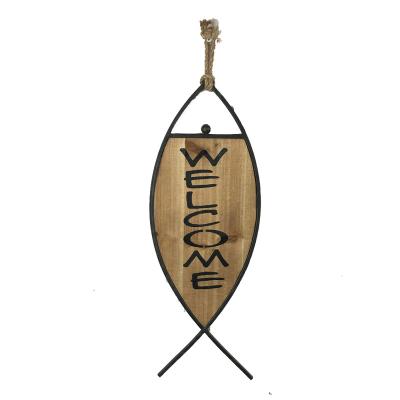 China Herm Rope Decorative Metal Wood Printed Welcome Sign for sale