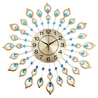 China Europe Wall Art Peacock Quartz Clock Living Room Creative Wall Mounted Faux Stone Hanging Wall Clock for sale