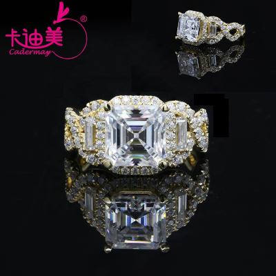 China Trendy Trendy S925 Cadermay Silver Asscher Cut 7x7mm 2CT Moissanite Diamond Luxury Jewelry Twisted Ring for sale