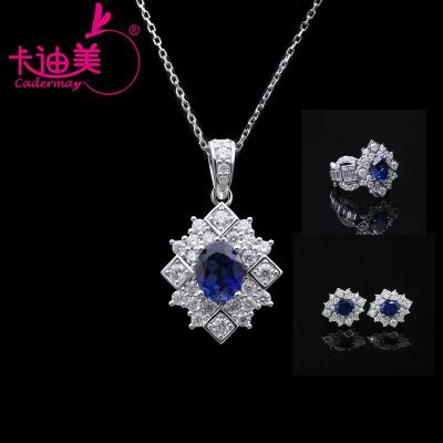 China Cadermay S925 CLASSIC silver custom necklace rings earrings lab blue sapphire moissanite jewelry sets for sale