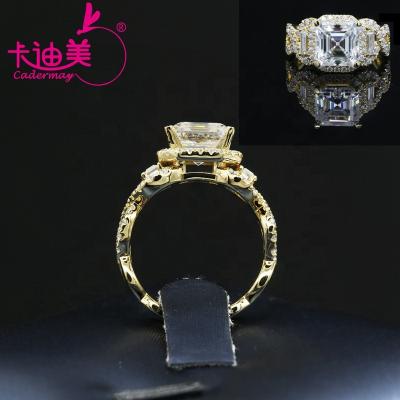 China FASHIONABLE Custom Gorgeous Silver925 Moissanite Rings 2ct D VVS1 Asscher Cut Lab Created Diamond Engagement Wedding Ring Gold Plated for sale