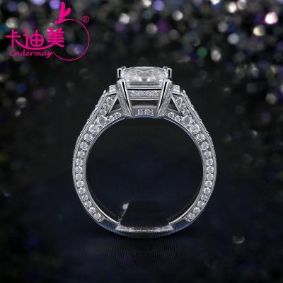 China Cadermay Jewelry S925 Silver 2CT FASHION Princess Cut D VVS Full Moissanite Setting Engagement Wedding Band Ring for sale