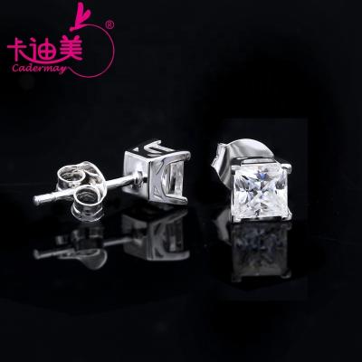 China 0.5ct TRENDY Princess Cut Moissanite Sterling Silver 925 Stud Earrings 4 Prong Fork Setting Ear Studs Push Back And Screw Back for sale