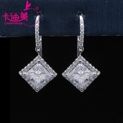 China Cadermay CLASSIC Jewelry Luxury Bling Bling Moissanite Earrings Silver Square Shape 1CT DEF Moissanite Stud Earrings for sale