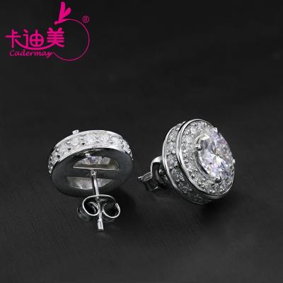 China Cadermay TRENDY Glitter Halo Around Shiny Silver 8mm 2CT Moissanite Diamond Earring Studs Shape S925 for sale