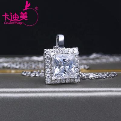 China Princess 2ct Cut Moissanite Diamond Trendy Halo Moissanite Necklace FASHIONABLE pendant necklace 18inches 7x7mm from Cadermay Silver925 for sale