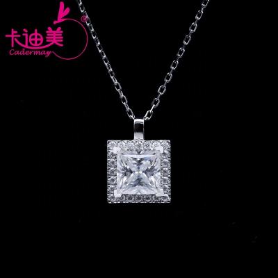 China Custom Square Silver Princess Cut by Cadermay S925 7x7mm 2CT Moissanite Diamond Jewelry Pendant Necklace for sale