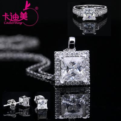 China CLASSIC Princess Cut Ring Necklace Earrings Jewelry Set from Cadermay 925 Sterling Silver Moissanite Square Shape for sale