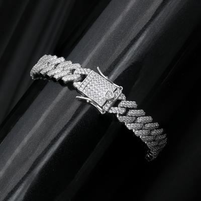 China Hiphop Cadermay Hip Hop S925 Silver 12mm Iced Out Trendy Design Jewelry Cuban Clasp Bracelet for sale