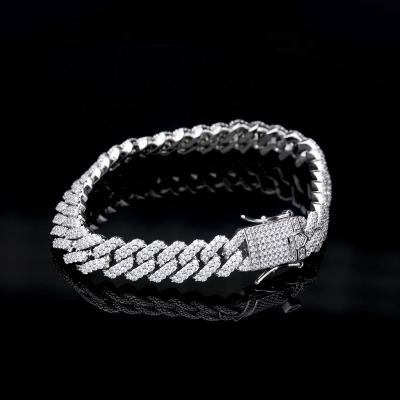 China Hiphop 12mm Sterling Silver Cuban Chain Bracelet with Moissanite Diamond Hip Hop Style Iced out 925 Silver Miami Cuban Link Chain for sale