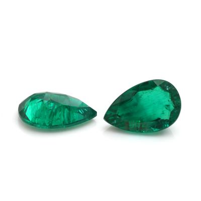 China Jewelry Making Cadermay Emerald Colombia Emerald Green Pear Shape Developed By Hydrothermal Lab With Inclusion for sale