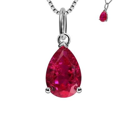 China Cadermay TRENDY Customized 8x10mm Pear-shape S925 Silver Red Synthetic Gemstone Pendant Necklace Jewelry for sale