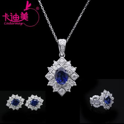 China Attractive Design Cadermay Charming Blue Part of S925 Sterling Silver Oval Cut Sapphire Moissanite Diamond Jewelry Set For Gift for sale