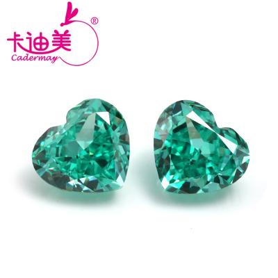 China Jewelry Making Excellent Ice Crushed Zircon Cut Green Color Heart Shape CZ Stones For Jewelry Making for sale