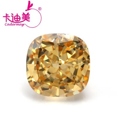 China / Synthetic Loose Gemstones Crushed Cushion 10x10mm Cushion Zircon Factory Price Square Ice Cut Yellow CZ Stones for sale