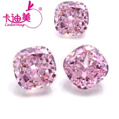 China Jewelry Making Cadermay Wholesale 10x10mm Cushion Pink Zircon Crushed Ice Cut Square Loose Stone for sale