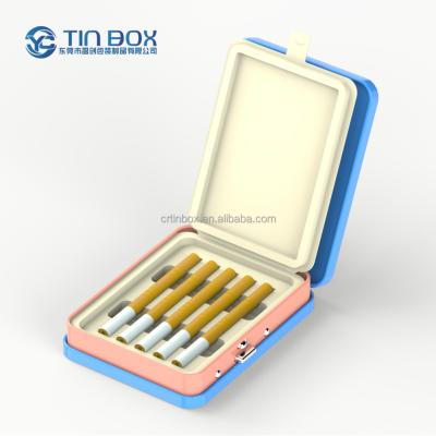 China Recycled Materials Customized 5 Packs Sliding Edible Tin Cigar Case Child Proof Portable Metal Tin Cr Case Child Resistant Tin for sale