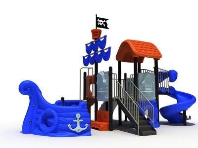 China Piraten-Schiffs-themenorientiertes Kindertagesstätten-Spielplatzgeräte-Seesegeln-Art im Freien mit gewundenem Dia zu verkaufen