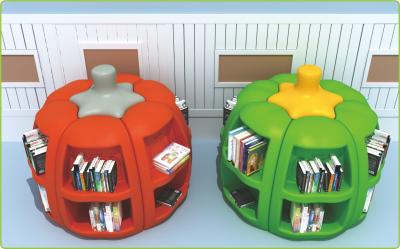 China Green Kindergarten School Furniture / Pumpkin Shape Kindergarten Bookshelf KQ60215A for sale