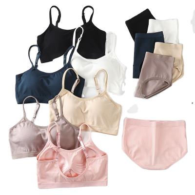 China New Breathable One Piece Cotton No Steel Ring Small Breast Push Up Bra Suit U Back Wrapped Chest Bra Briefs Set For Yong Ladies for sale