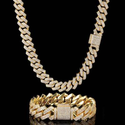 China Lead Free Nickel Free Hip Hops Iced Out 14MM Real 18K Gold Plated Miami Cuban Link Chain Necklace Micro Pave Cubic Zirconia Chain Necklace Men for sale