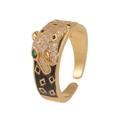 China Hiphop 2021 New Hip Hop Gold Real Copper Plated Hip Hop Animal Leopard Ring Rings Jewelry for sale