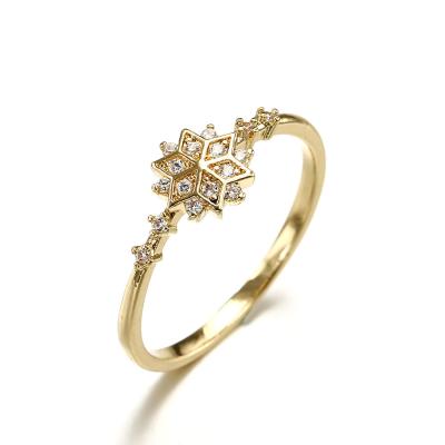 China New Womens 14K Gold CLASSIC Thin Elegant Snowflake Zirconia Rings Bling Jewelry for sale