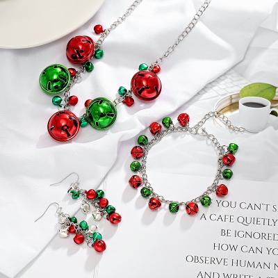 China Cute Christmas Children's Bell Party Fashion Bracelet Girl Necklace Christmas Earrings Jewelry Set for sale