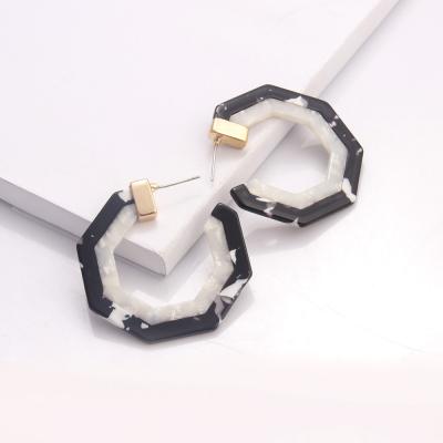 China TRENDY fashion two color splicing women's resin earrings flat hexagonal women's acetic acid earrings earrings for sale